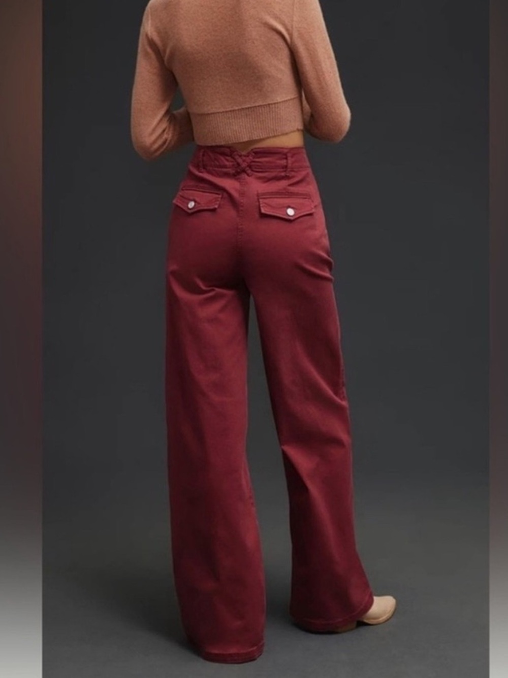 Anthropologie Maeve Wide Baggy High-Rise Button-Fly Pants in Burgundy Size 28 - Picture 3 of 11